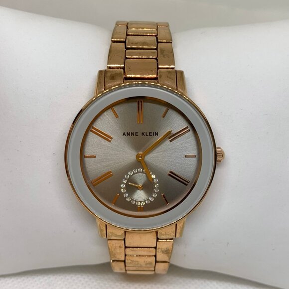Anne Klein women watch rose gold tone small second 35mm round quartz running - Picture 1 of 8